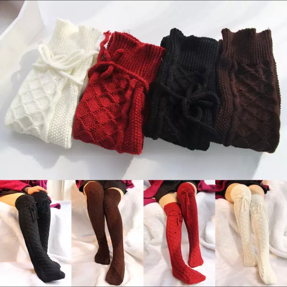 Thigh High Winter Socks Red - Picture 3 of 6